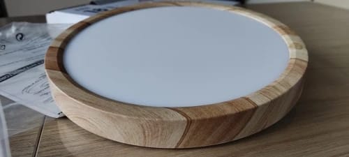 Customer photo review of Ceiling Light, Natural Rubberwood, Slim Flush Mount, Integrated LED