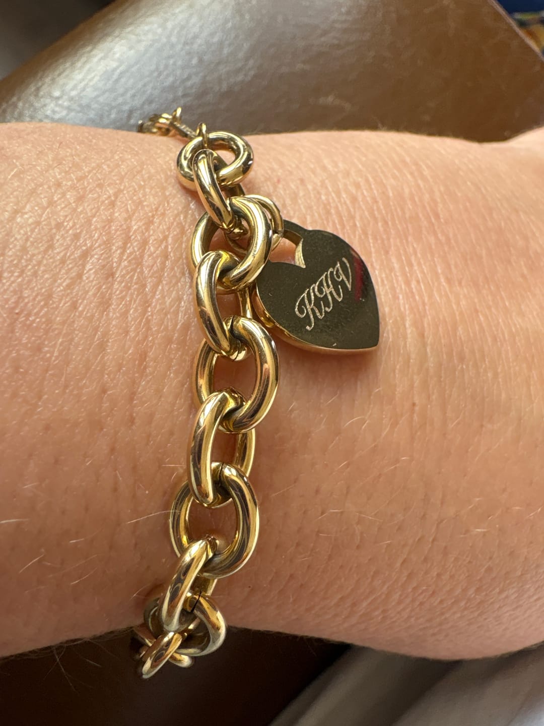 Customer photo review of Classic Chunky Engravable Heart Bracelet