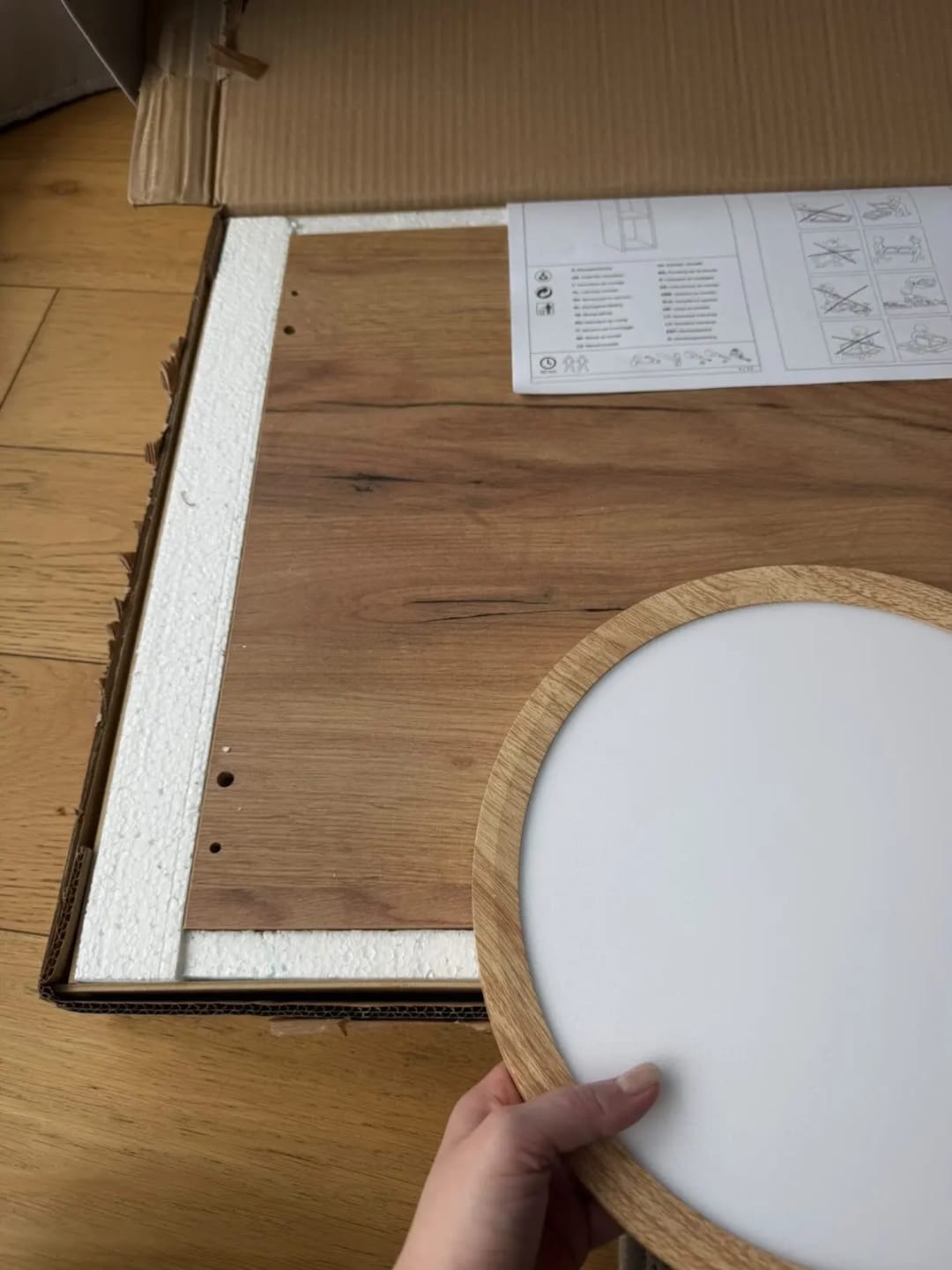 Customer photo review of Ceiling Light, Natural Rubberwood, Slim Flush Mount, Integrated LED