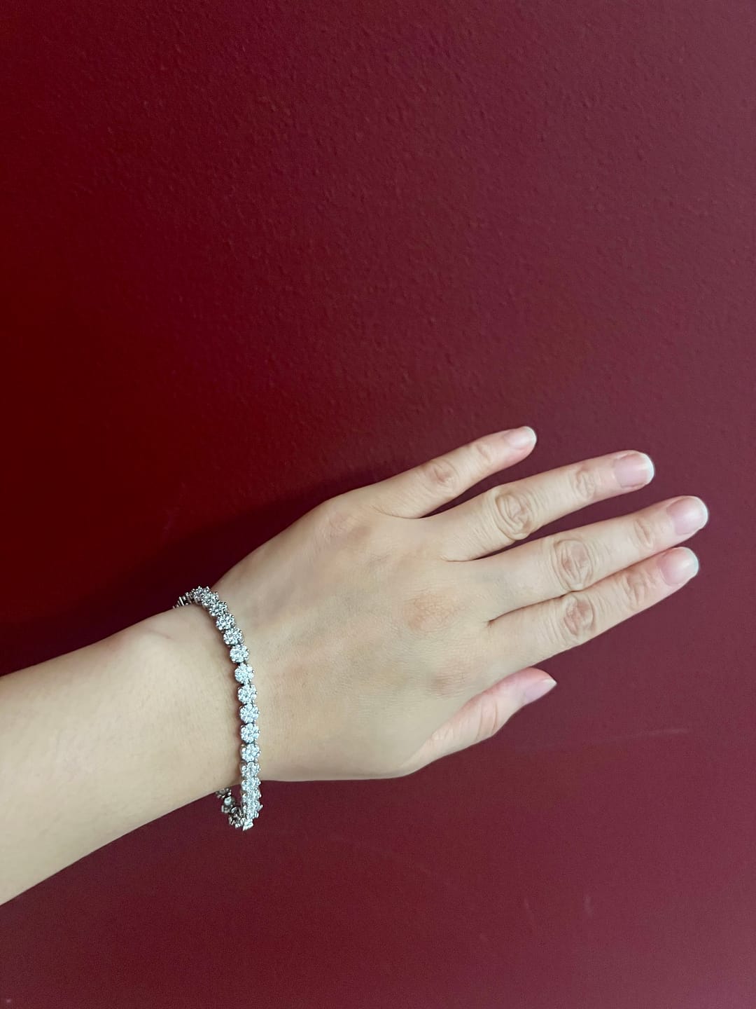 Customer photo review of Ally 18k White Gold Plated Tennis Bracelet with Simulated Diamond Crystals