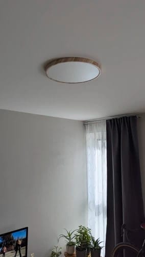 Customer photo review of Ceiling Light, Natural Rubberwood, Slim Flush Mount, Integrated LED