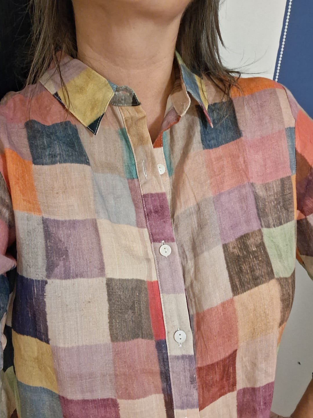 Customer photo review of Plus Size Women Summer Artsy Flower Turn-down Collar Shirt