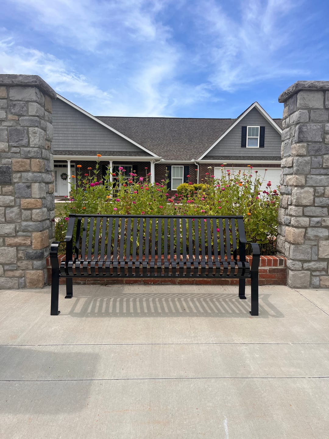 Customer photo review of Courtyard Commercial Slatted Steel Bench With Back - 6ft