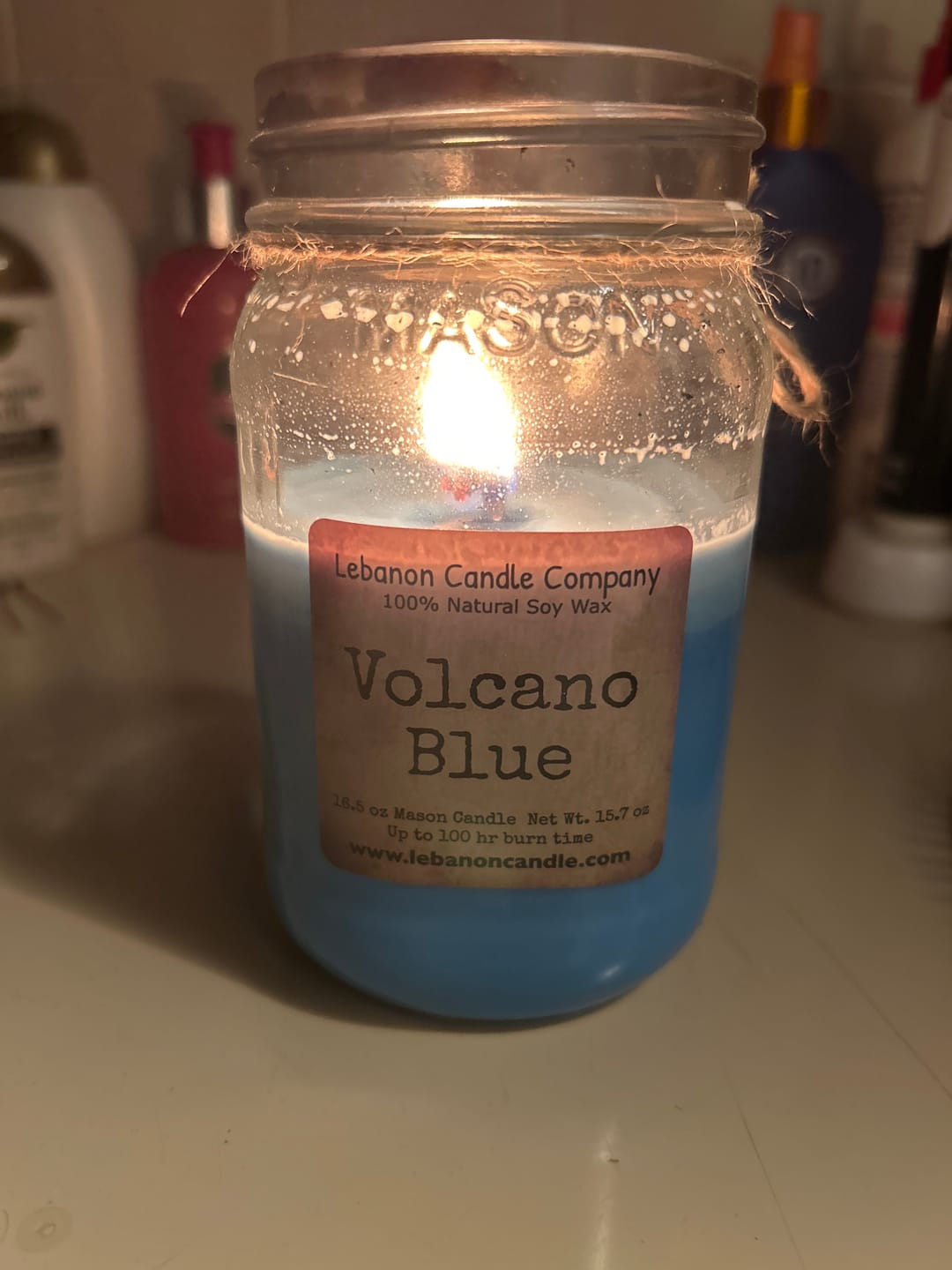 Customer photo review of Volcano Blue Candle