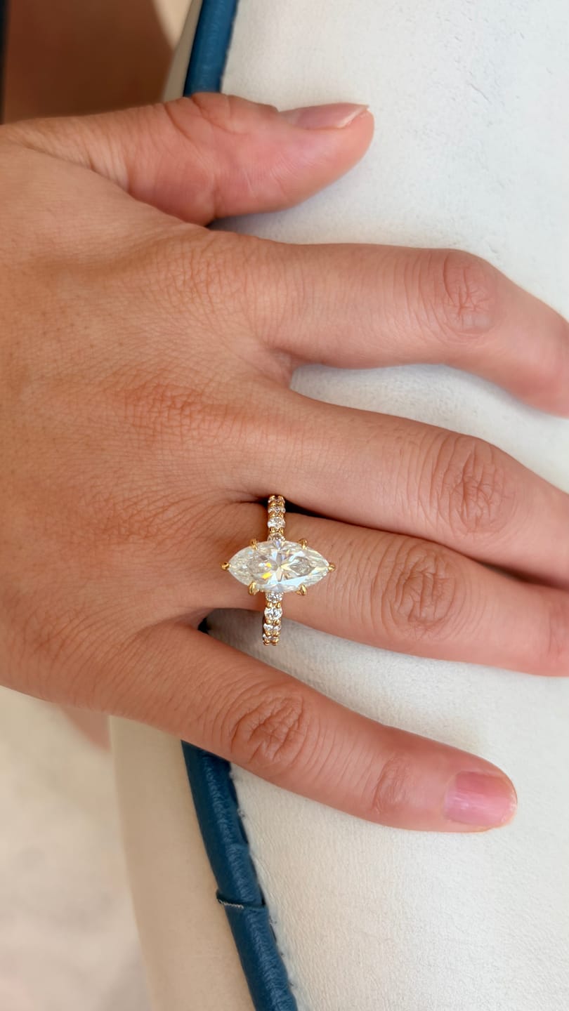 Customer photo review of S925 Moissanite 3.0 Ct Marquise Cut Side Stone Yellow Gold Engagement Ring/Wedding Set In Sterling Silver
