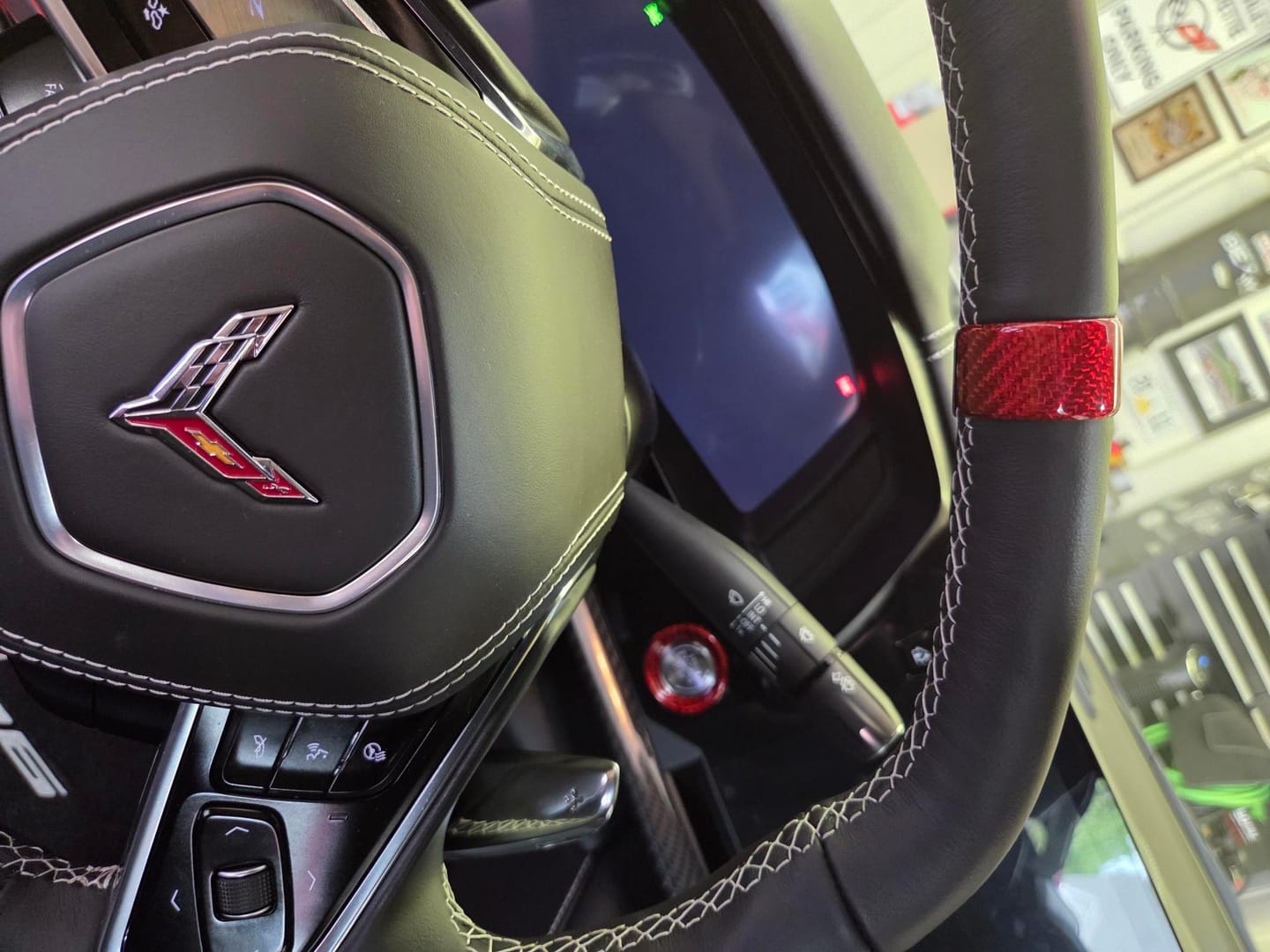 Customer photo review of C8 Corvette Real Carbon Fiber Steering Wheel Racing Stripe Covers (2020–2026)