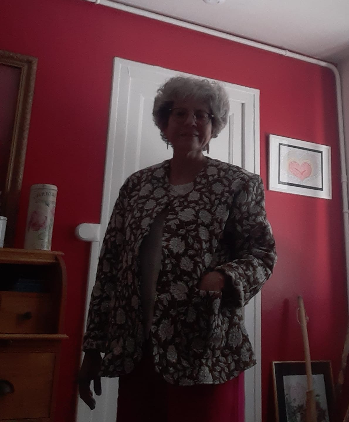 Customer photo review of Veste Nathalie – Jacquard “Herbier mordoré”