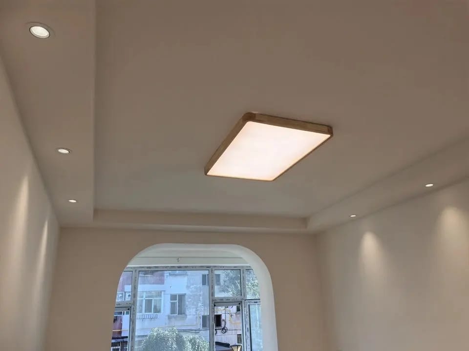 Customer photo review of Ceiling Light, Natural Rubberwood, Slim Flush Mount, Integrated LED
