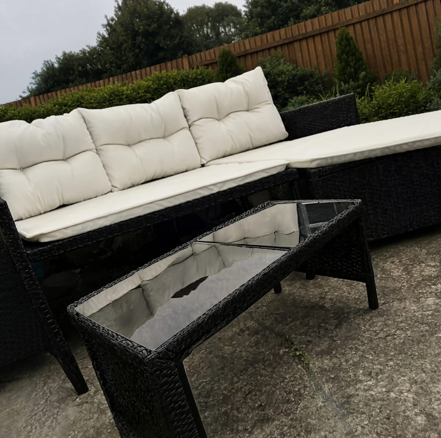 Customer photo review of PE Rattan L-Shaped Garden Corner Sofa Set with Cushions | GardenCorner