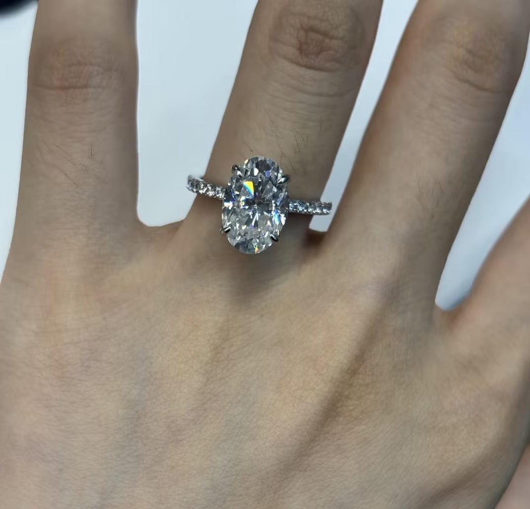 Customer photo review of S925 4.0Ct Oval Cut Classic Hidden Halo Pavé Engagement Ring Promise Ring