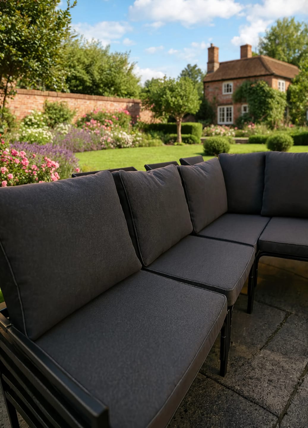 Customer photo review of Black Steel 5-Piece Modular Garden Corner Sofa Set with Cushions | GardenCorner