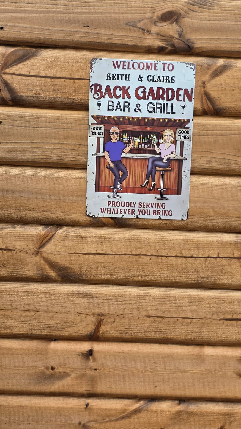 Customer photo review of Patio Where Memories Are Made And Often Forgotten In The Morning - Personalized Vertical Metal Sign