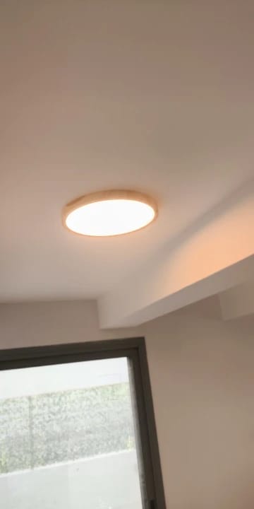 Customer photo review of Ceiling Light, Natural Rubberwood, Slim Flush Mount, Integrated LED