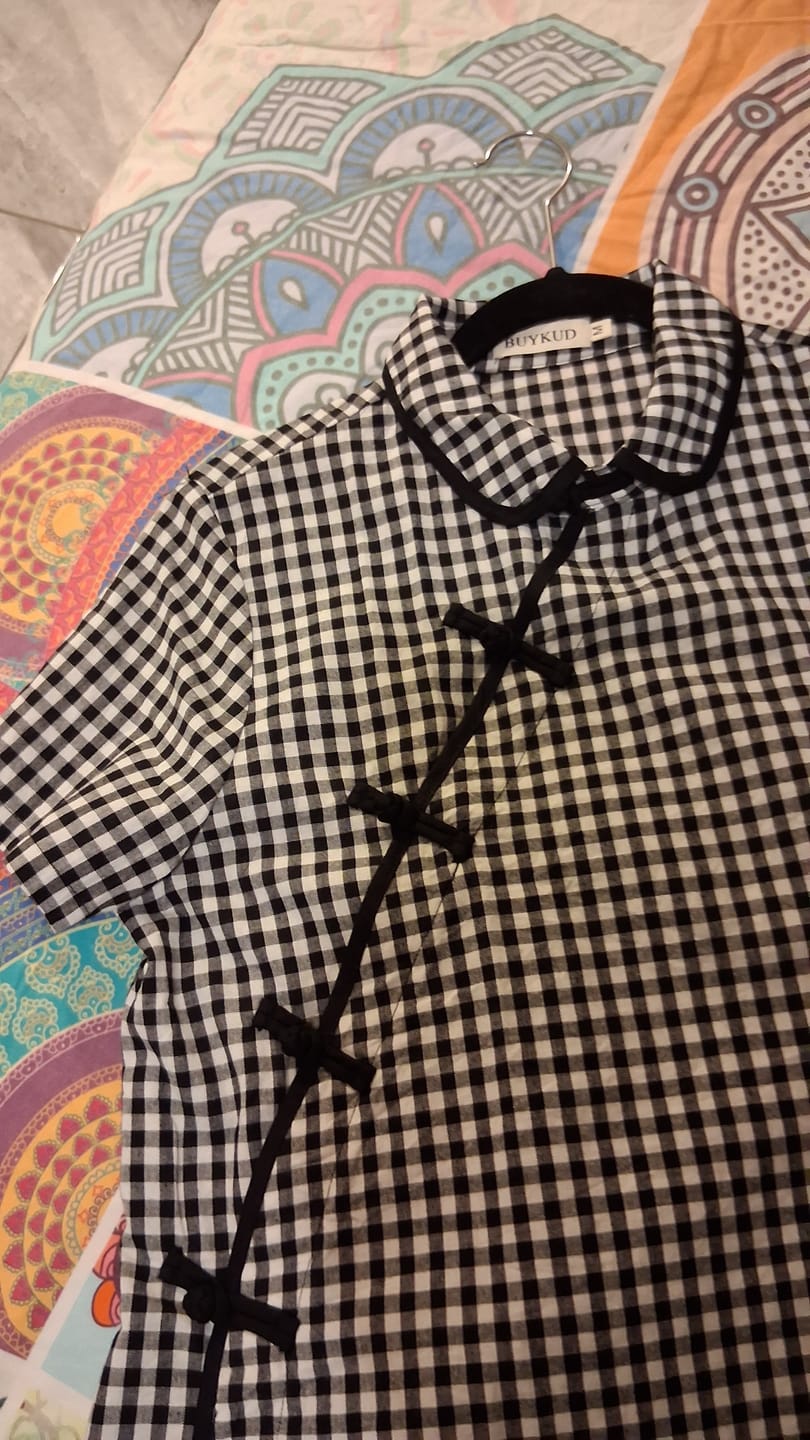 Customer photo review of Plus Size Women Summer Vintage Plaid Frog Loose Dress