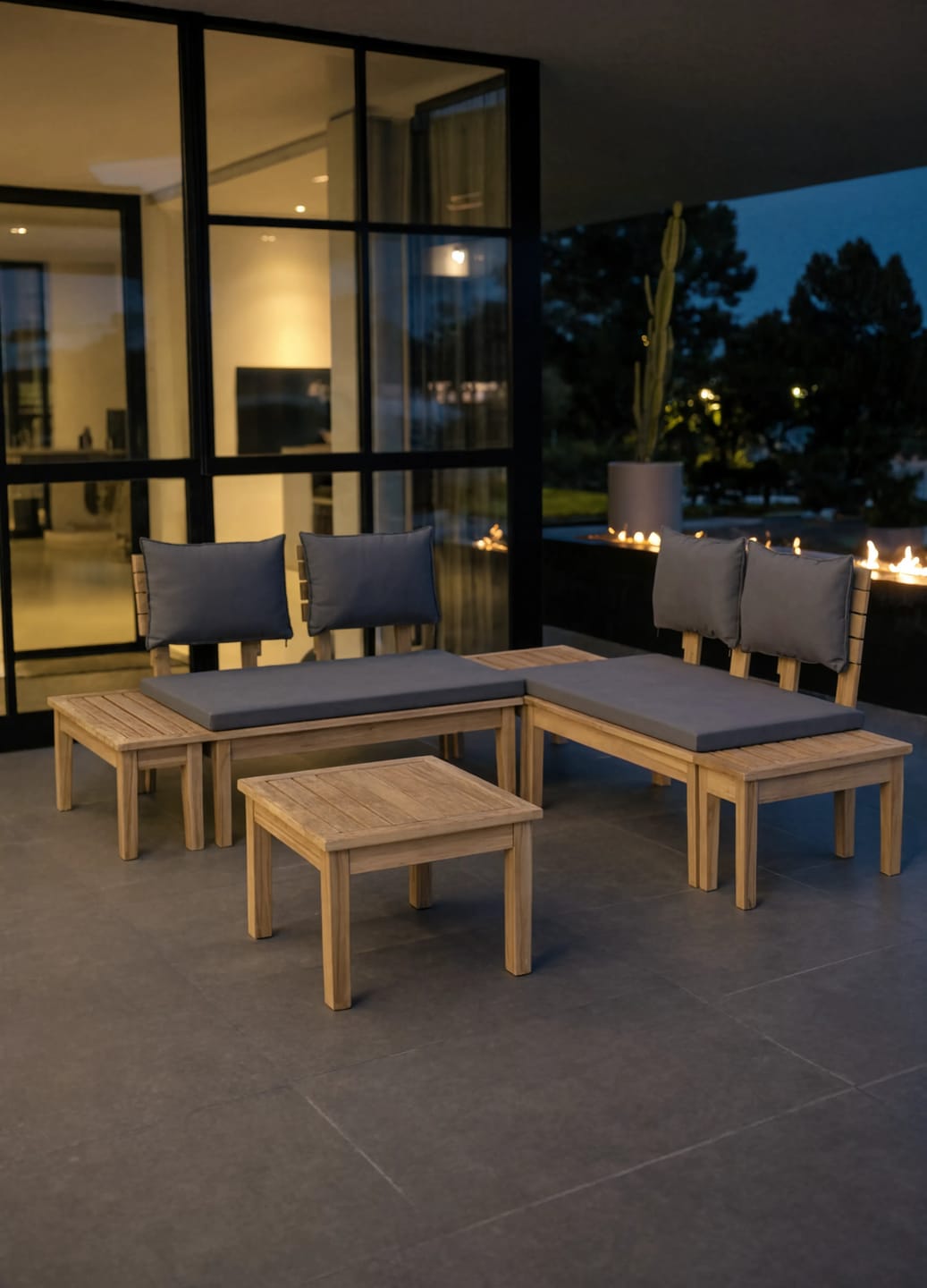 Customer photo review of Solid Acacia Wood 4-Seater Modular Garden Corner Sofa with Cushions | GardenCorner