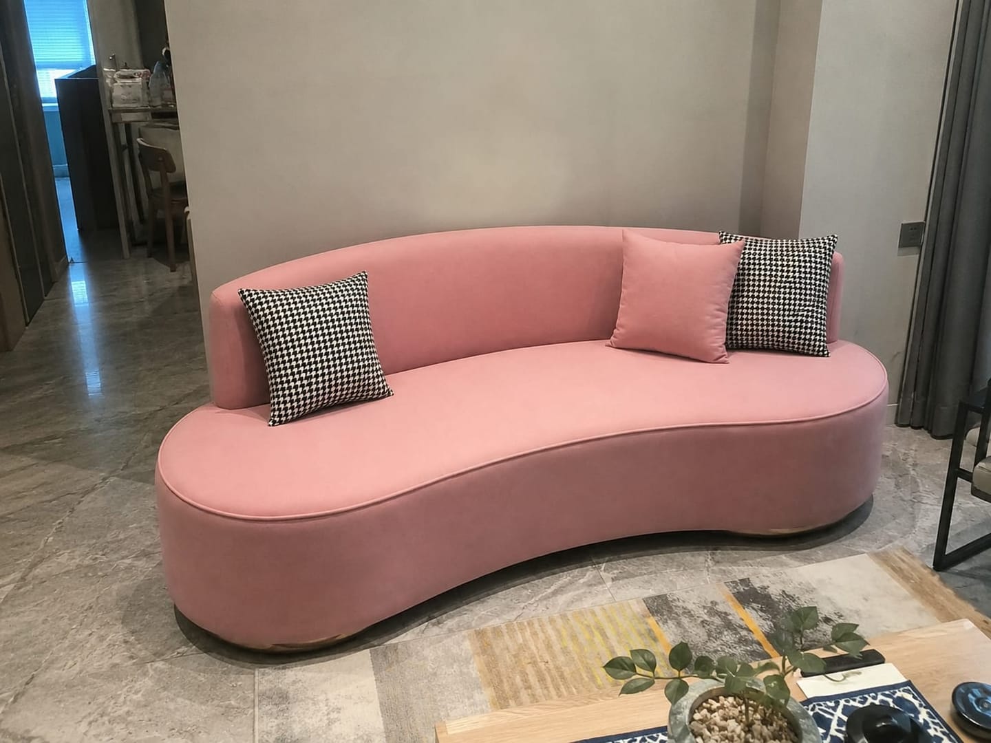 Customer photo review of Boucle Fabric 3 Seater Curve Sofa In Melange Grey Colour