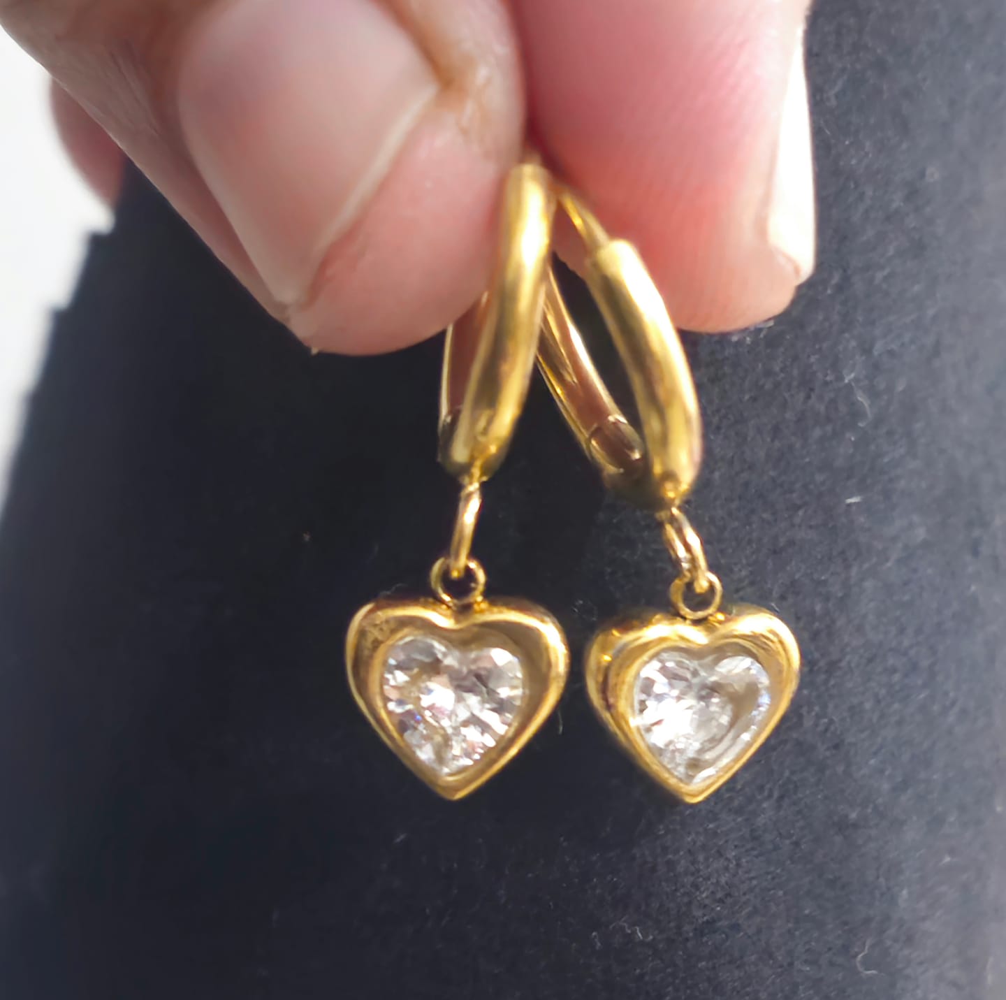 Customer photo review of Gemini Heart Hoops