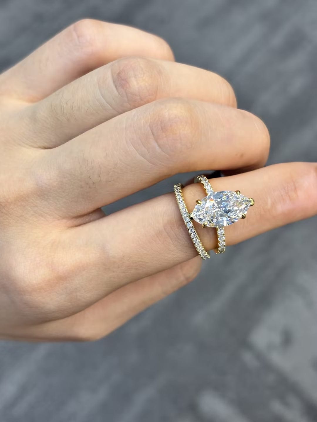 Customer photo review of S925 4.0Ct Marquise Cut Wedding Ring Set Travel Ring With Classic Wedding Band For Women