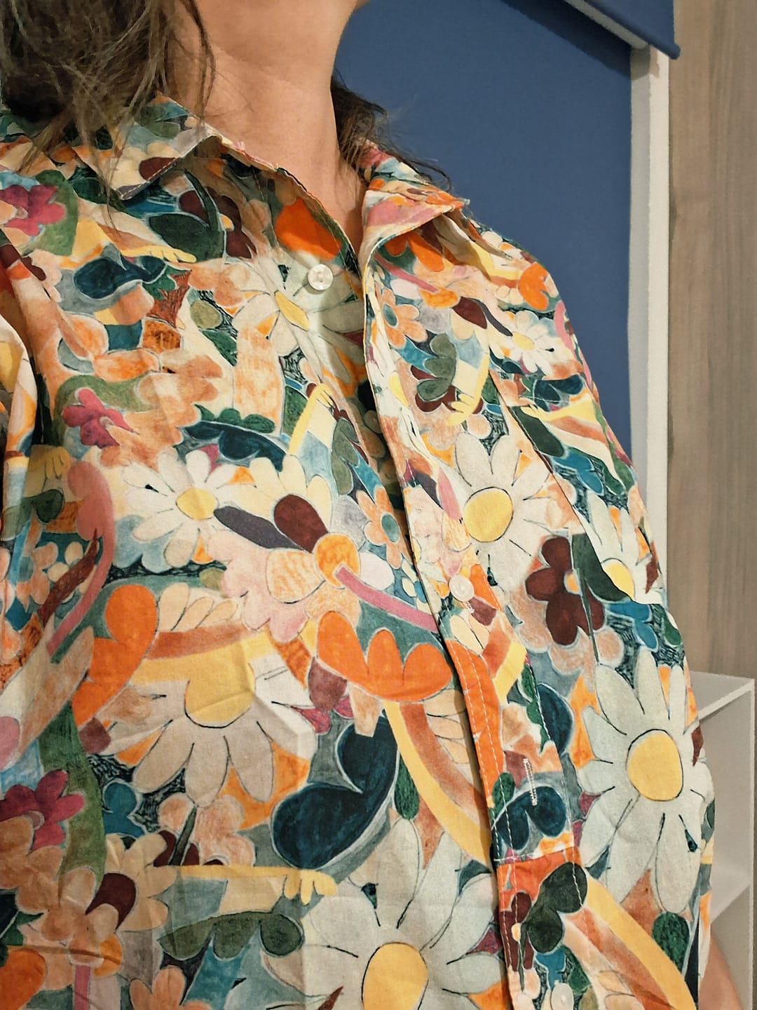 Customer photo review of Plus Size Women Summer Artsy Flower Turn-down Collar Shirt