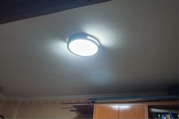 Customer photo review of Ceiling Light, Natural Rubberwood, Slim Flush Mount, Integrated LED