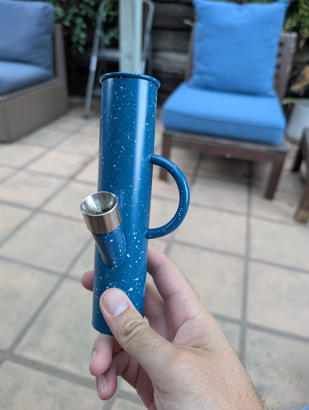 Customer photo review of DangleBong™️ Titanium Water Pipe - Blue Speckle