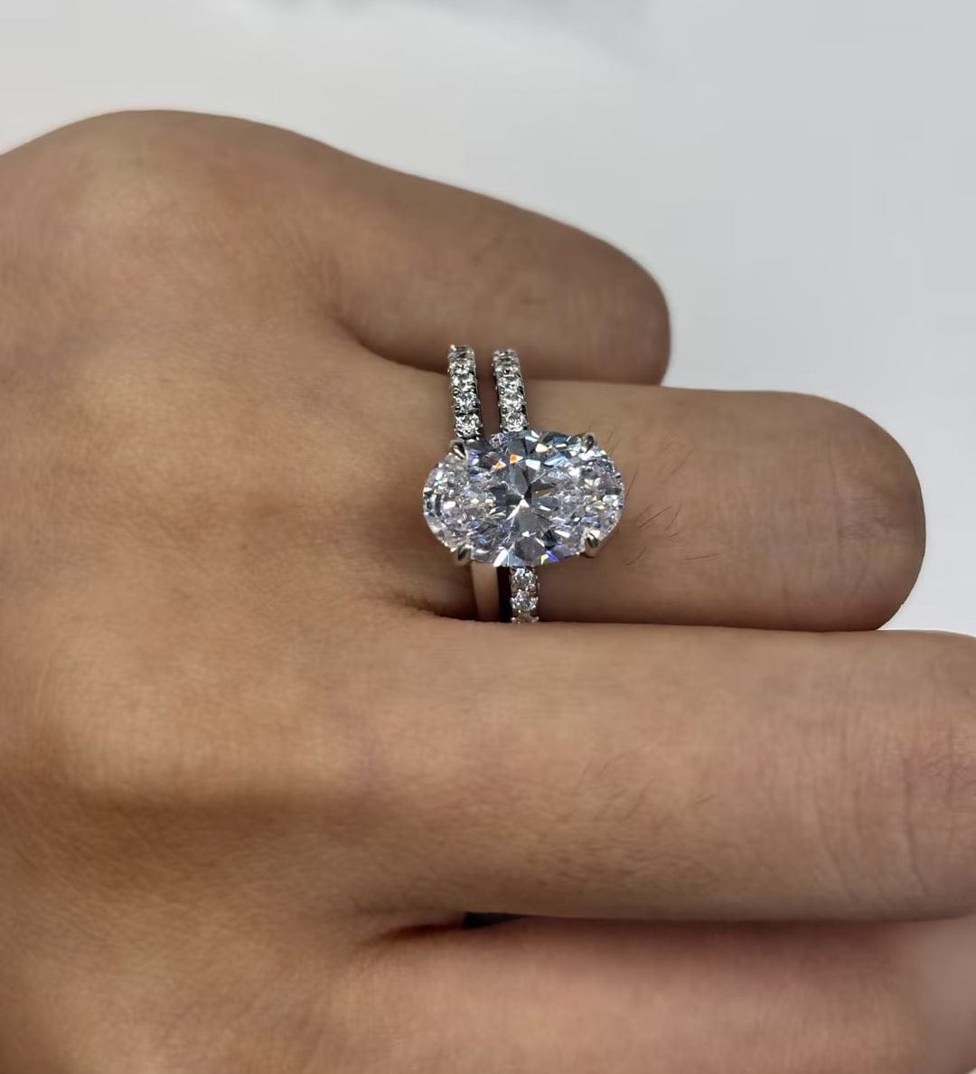 Customer photo review of S925 4.0 Carat Oval Cut Wedding Ring Set With Hidden Halo Promise Ring Classic Half Wedding Band