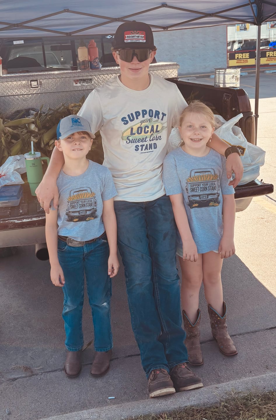 Customer photo review of Support Your Local Sweet Corn Stand' Tan Tee