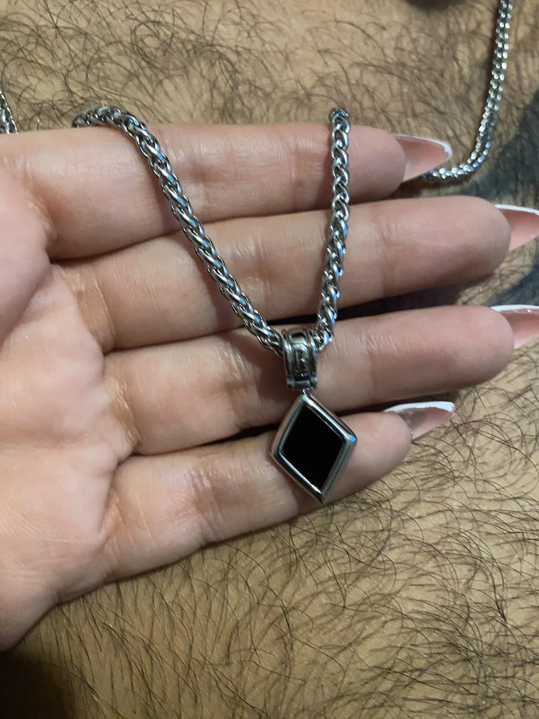 Customer photo review of Diamond Shape Onyx Necklace
