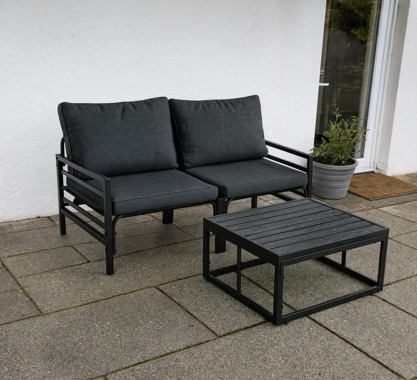 Customer photo review of Black Steel 3-Piece Garden Sofa Set with Cushions & Table | GardenCorner