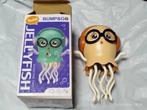 Customer photo review of Dancing Jellyfish Toy for Kids with Music - Crawling Toy with Smart Obstacle Avoidance; Fun Birthday Gift for Toddlers & Preschoolers.