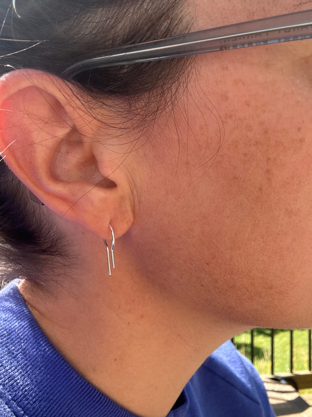 Customer photo review of Tiny Latch Earrings - Silver