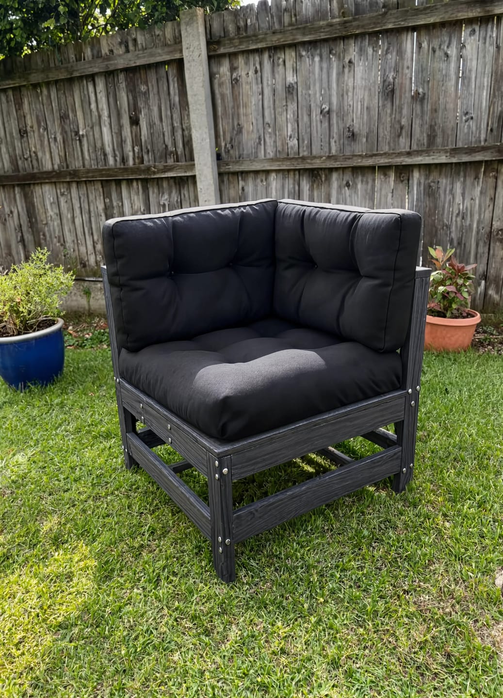 Customer photo review of Solid Pine Wood Modular Garden Corner Sofa with Cushions | GardenCorner