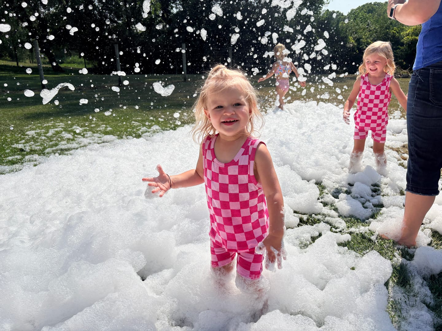 Customer photo review of Tank + Biker Two Piece Set in Bubble Gum Checkered