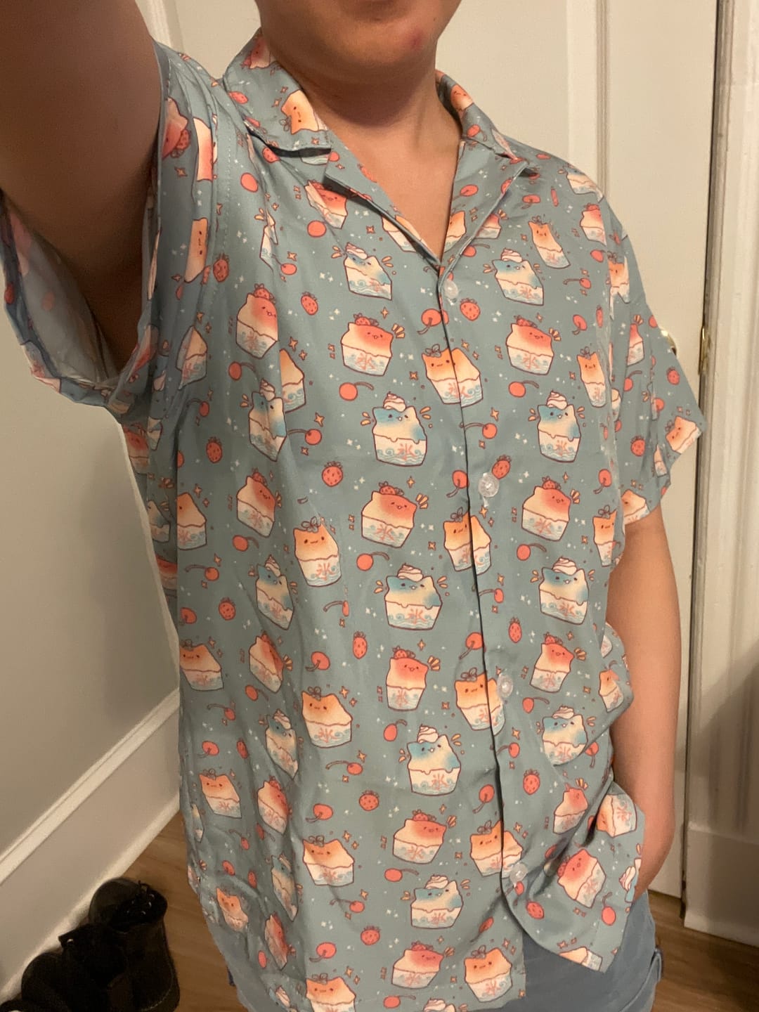 Customer photo review of Cat Kakigori Anime Youth Hawaiian Shirt
