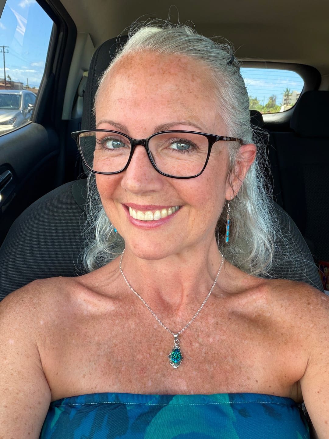Customer photo review of Exclusive Southwestern Style Mosaic Opal Pendant 1 3/8" (.925 Sterling Silver)
