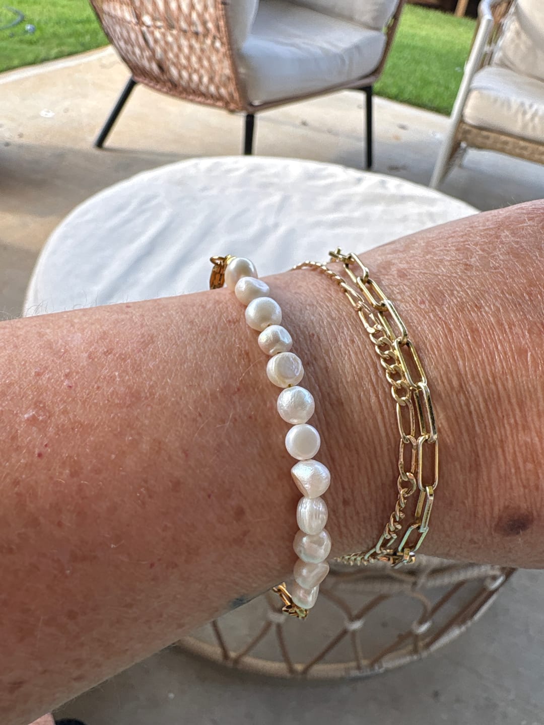 Customer photo review of Rhoni® 14K Gold Paper Clip Pearl Bracelet (Bundle)