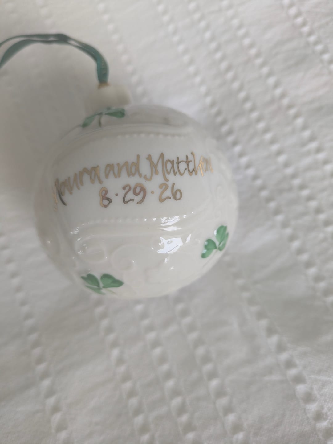 Customer photo review of Belleek Classic Personalised Christmas Bauble
