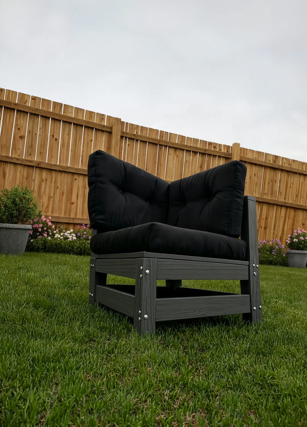 Customer photo review of Solid Pine Wood Modular Garden Corner Sofa with Cushions | GardenCorner