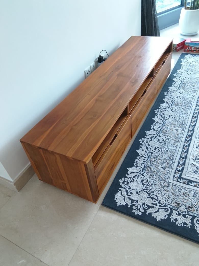 Customer photo review of 180 cm Solid Teak Wood TV Stand