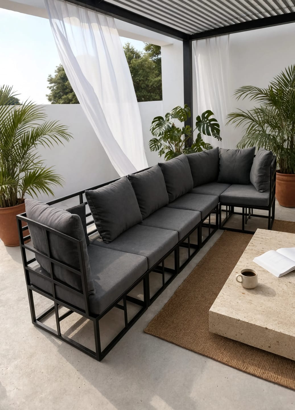 Customer photo review of Black Aluminium 5-Piece Modular Garden Corner Sofa Set with Cushions | GardenCorner