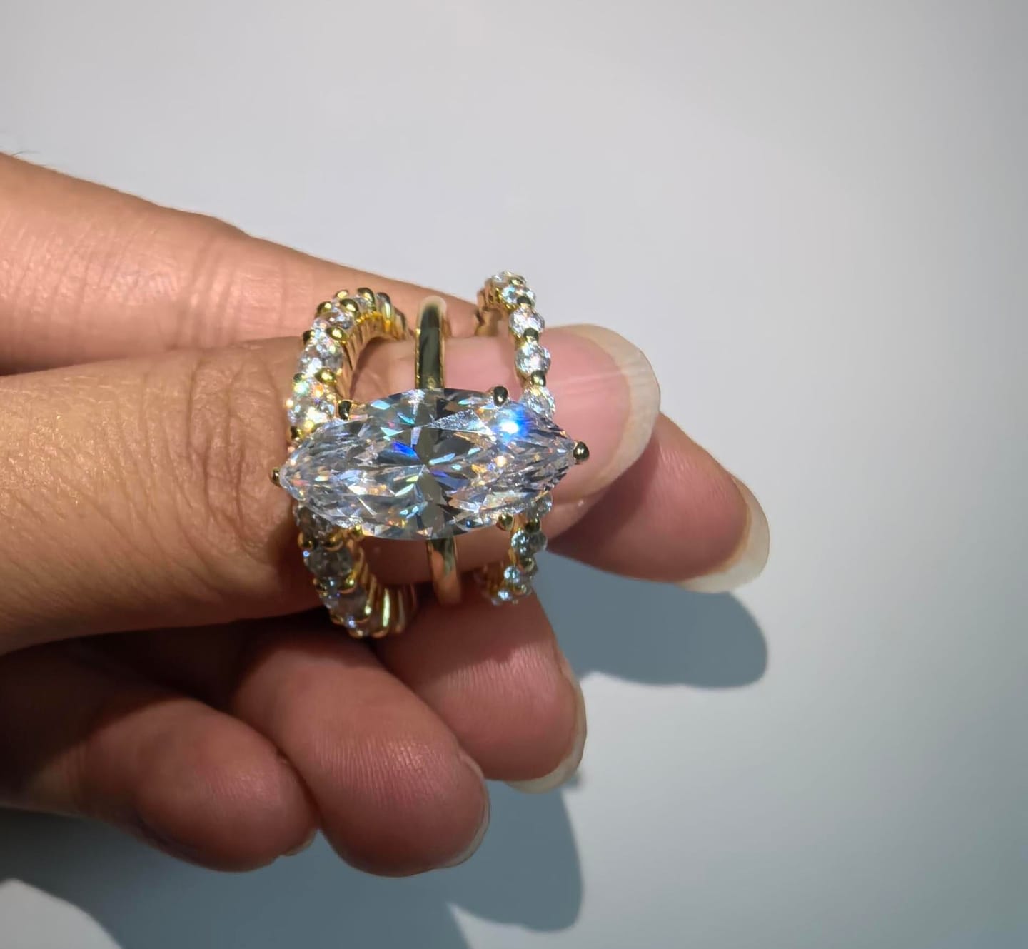 Customer photo review of S925 4.0Ct Marquise Cut Hidden Halo Engagement Ring & Eternity Wedding Band 3PC Stackable Ring Sets For Women