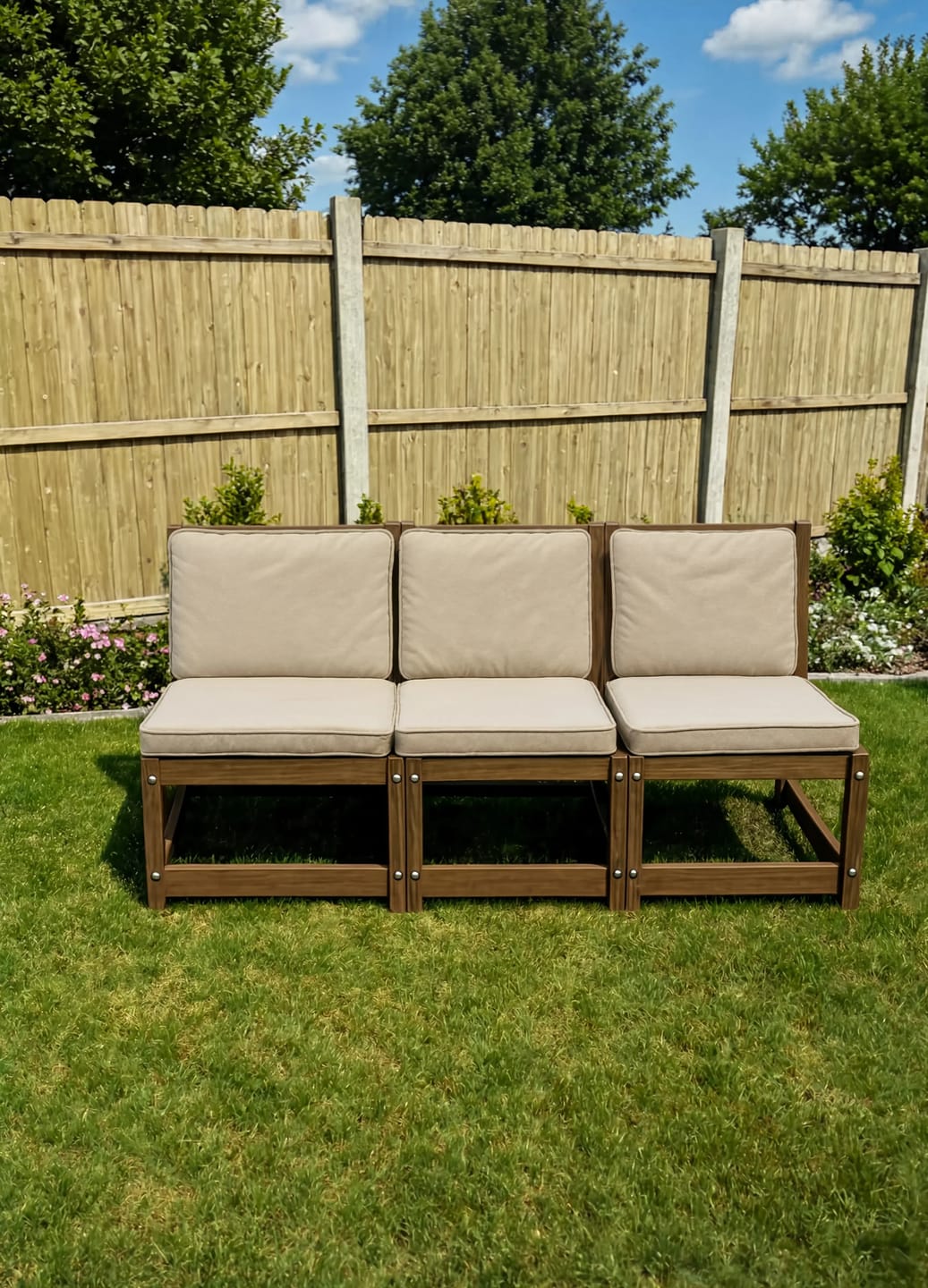 Customer photo review of Pine Wood Modular Garden Middle Sofa | GardenCorner