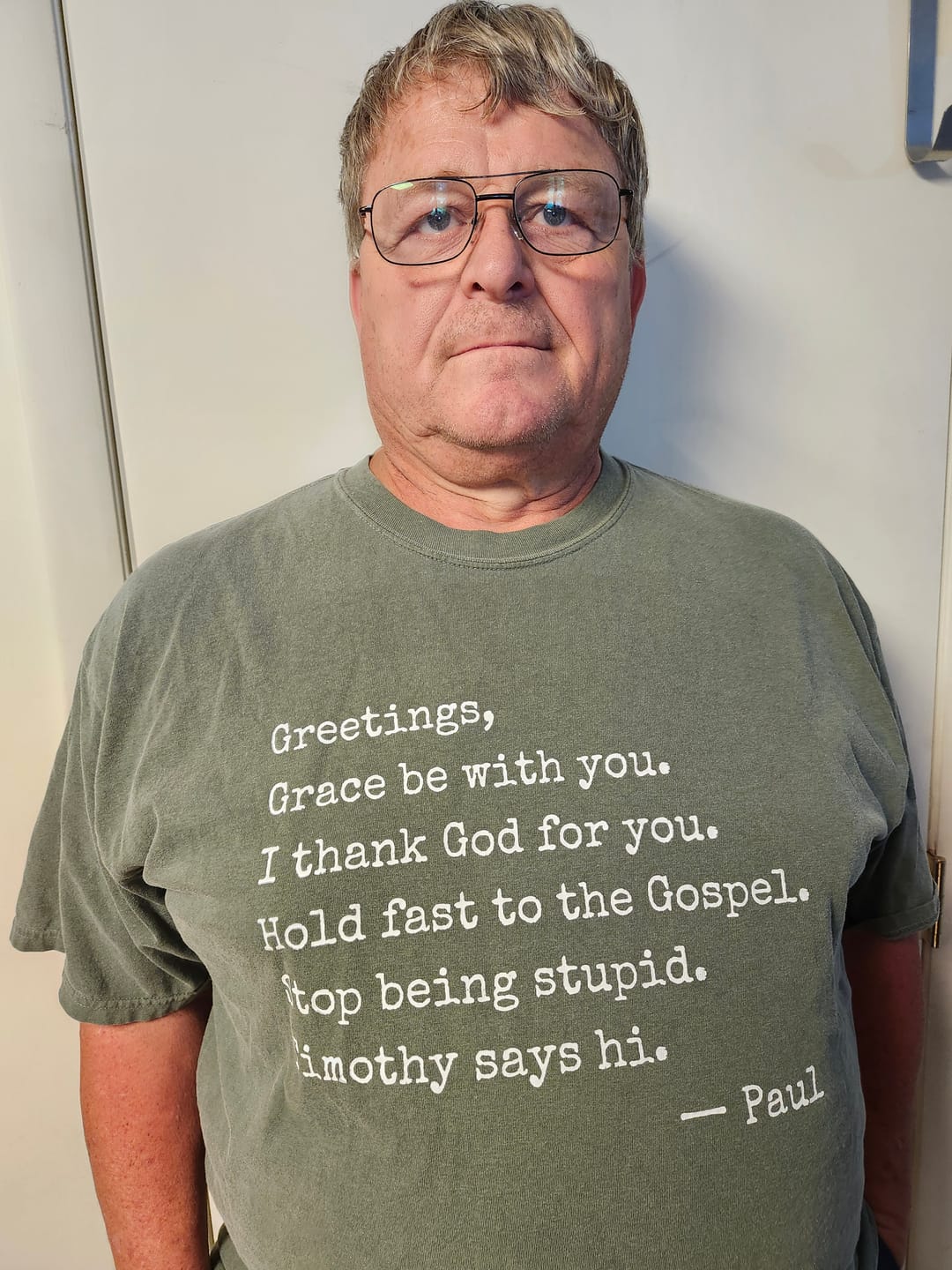 Customer photo review of Paul's Letter Template T-Shirt