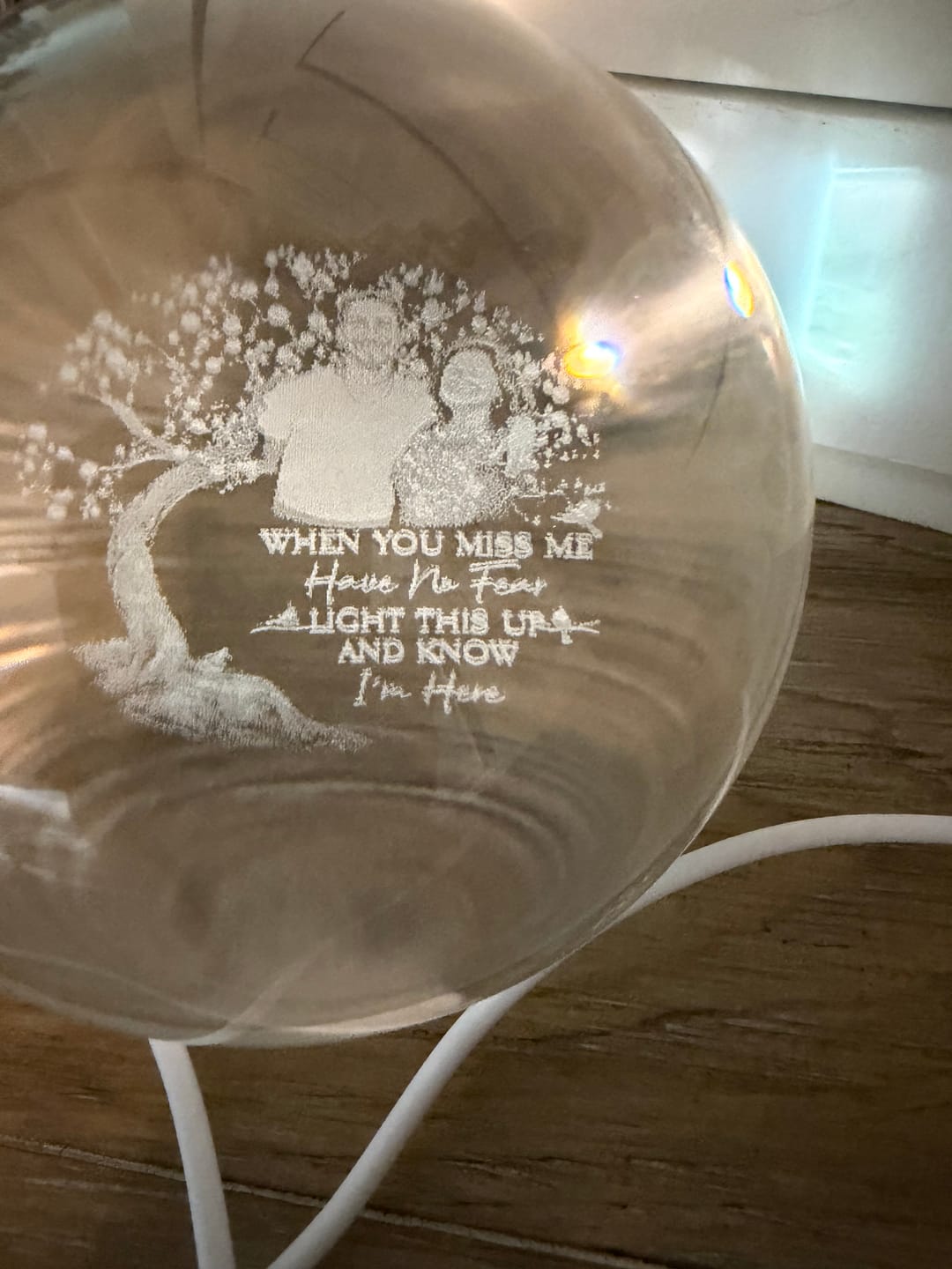Customer photo review of Custom Photo When You Miss Me - Personalized Crystal Ball LED Night Light - Sympathy Gift For Family Members
