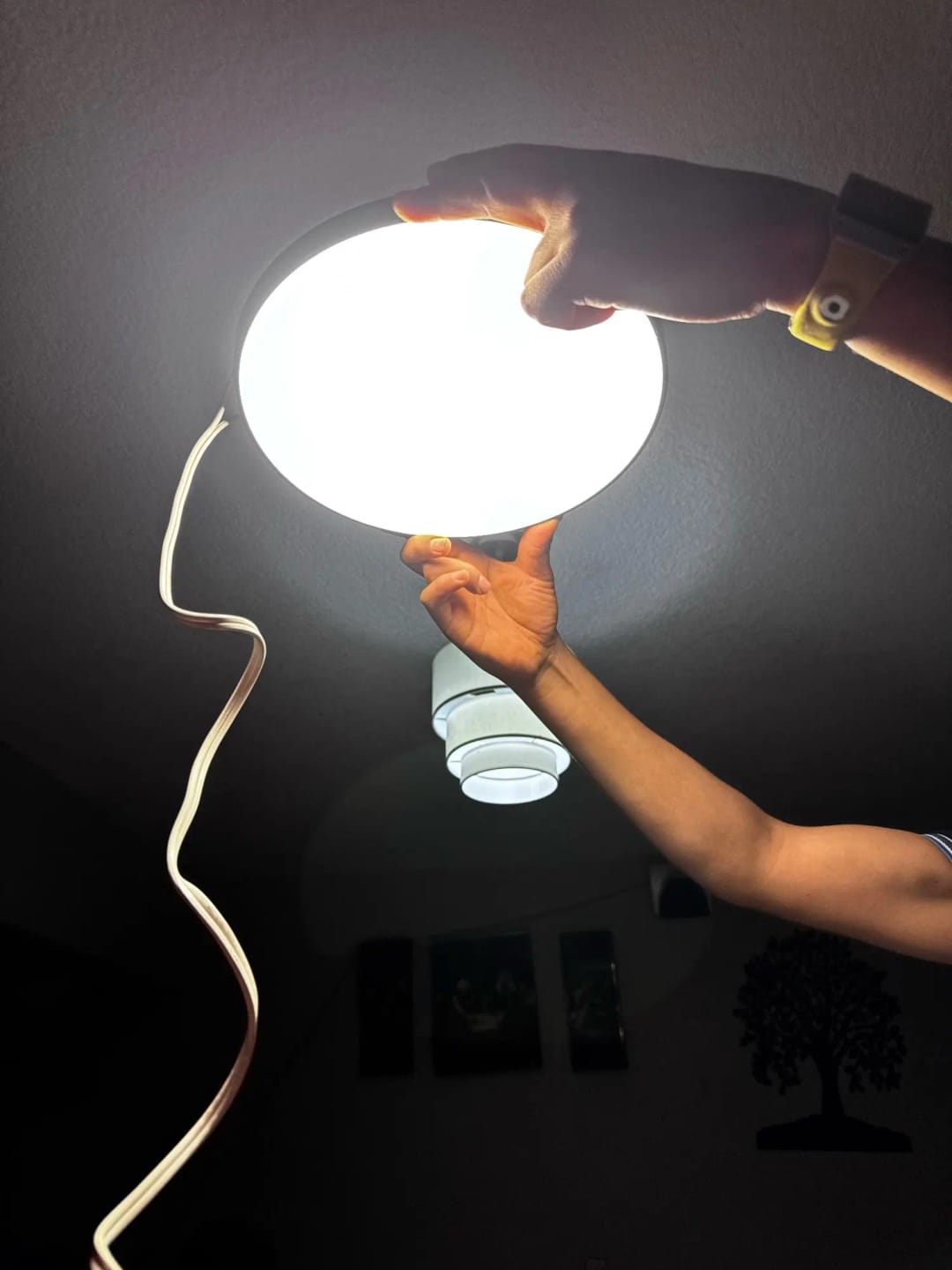 Customer photo review of Ceiling Light, Natural Rubberwood, Slim Flush Mount, Integrated LED