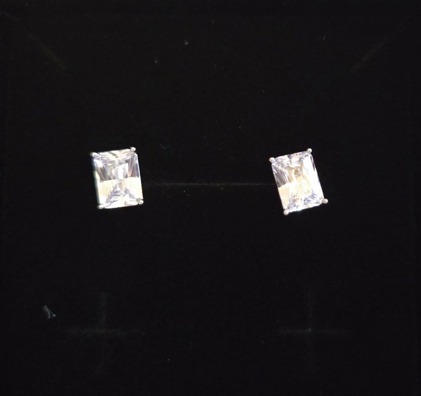 Customer photo review of Mia 18k White Gold Plated Sterling Silver Stud Earrings with Simulated Diamond Crystals