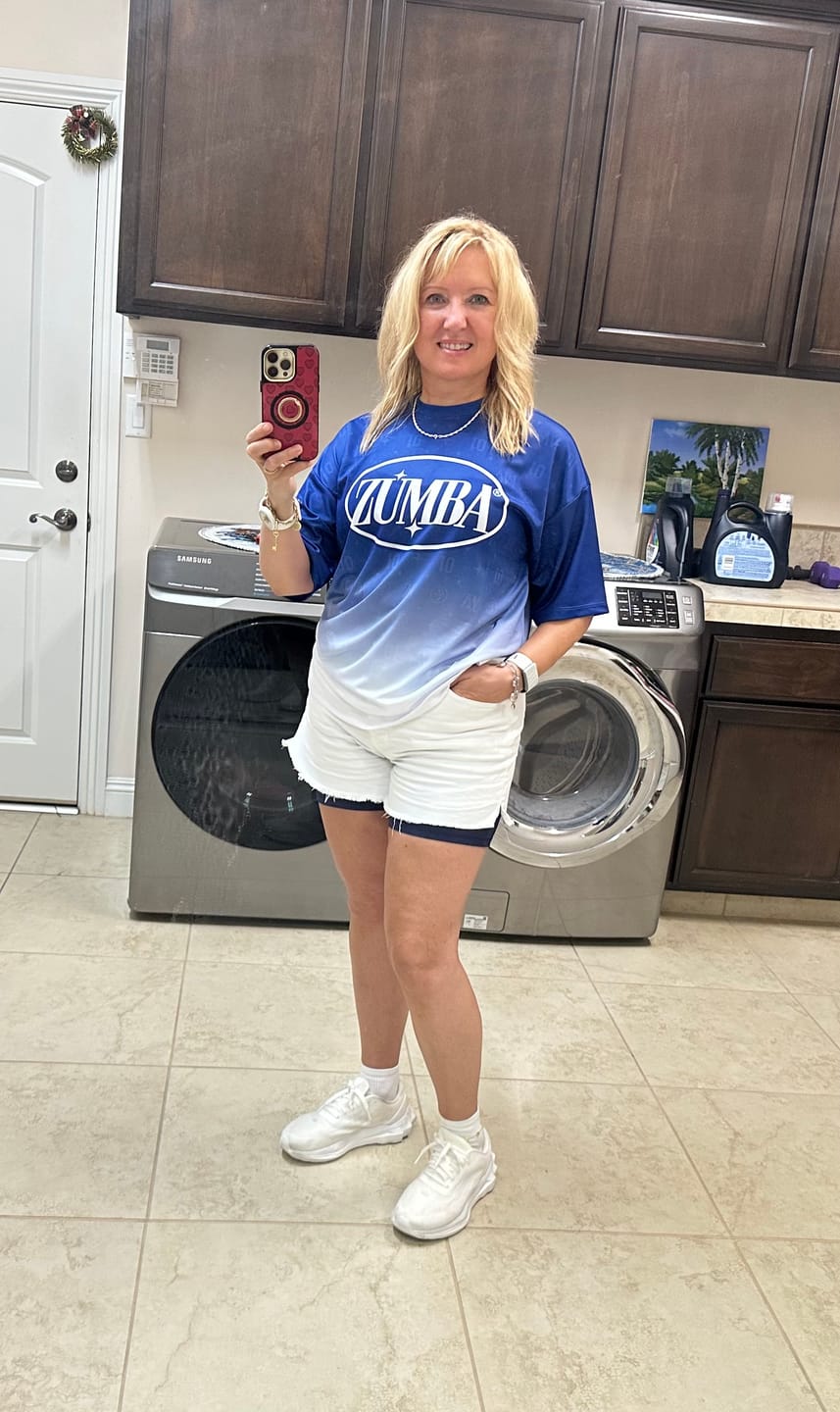 Customer photo review of Dale-Z Oversized Drop Shoulder Tee - Blue/White