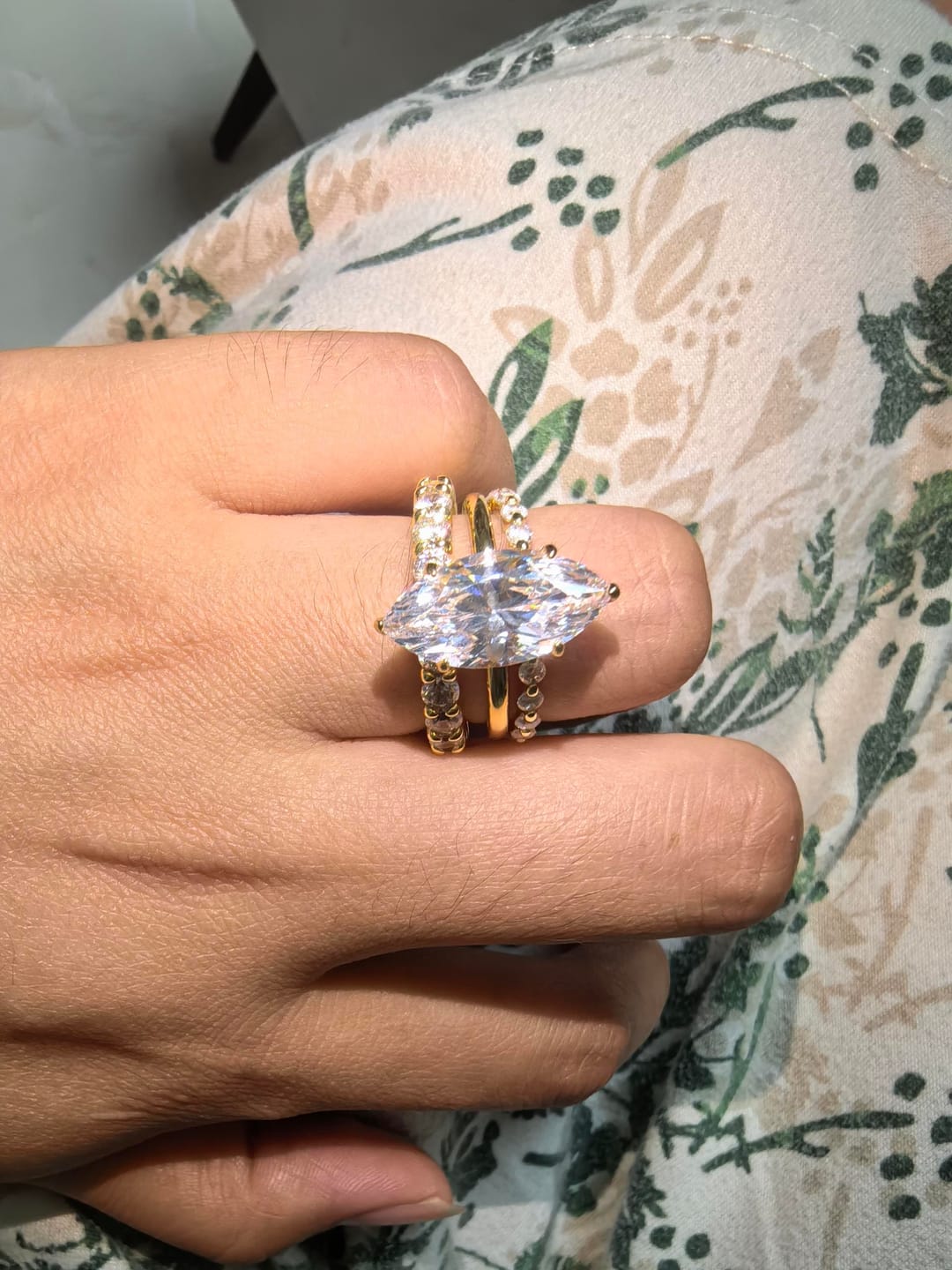 Customer photo review of S925 4.0Ct Marquise Cut Hidden Halo Engagement Ring & Eternity Wedding Band 3PC Stackable Ring Sets For Women