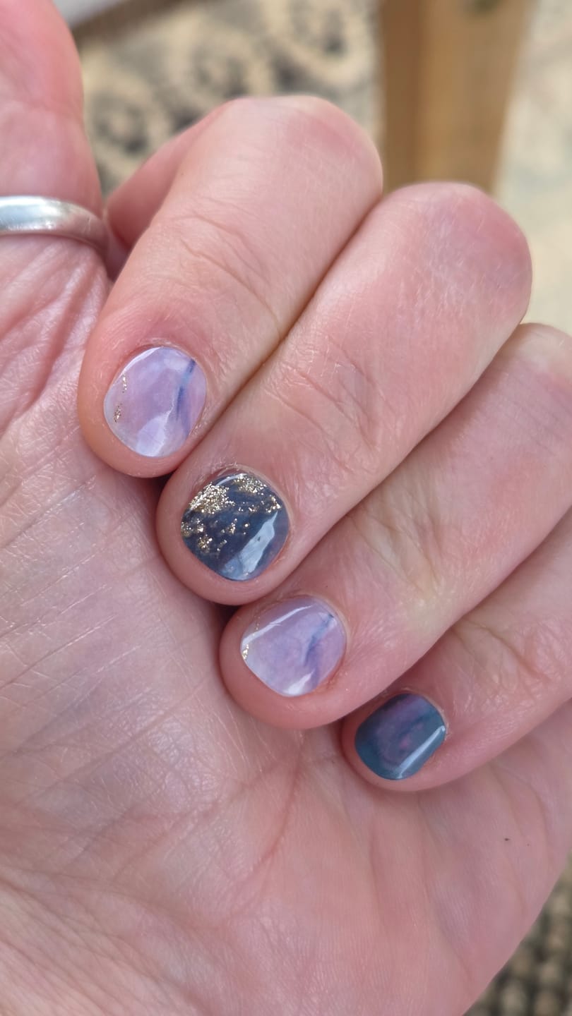 Customer photo review of Azure Blue Waves DIY Semicured Gel Nail Sticker Kit