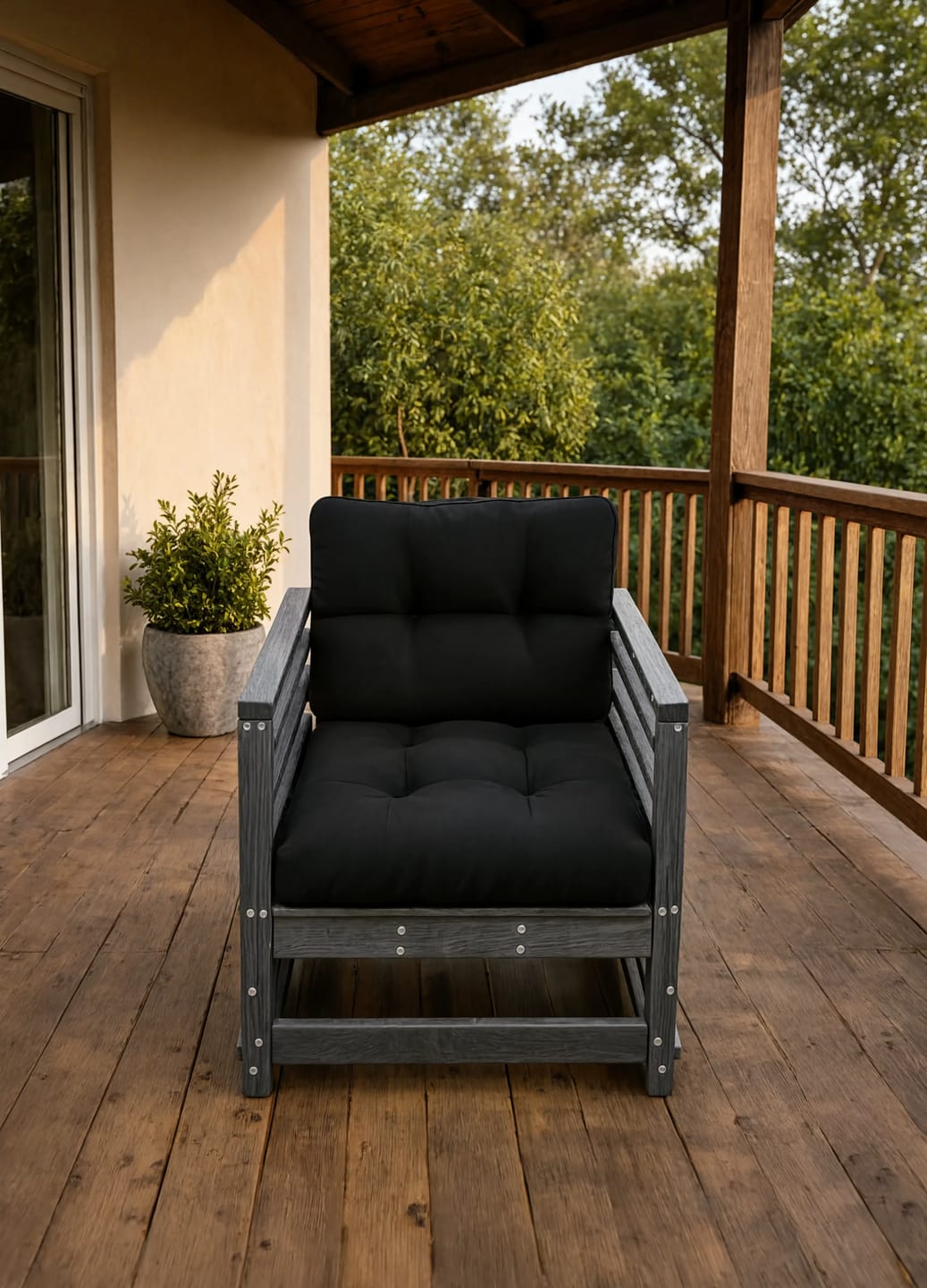 Customer photo review of Solid Douglas Wood Modular Garden Chair Set with Cushions | GardenCorner